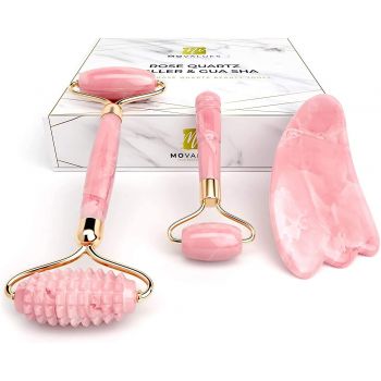 Natural Authentic Crystal Rose Quartz Roller with Gua Sha  Face Roller